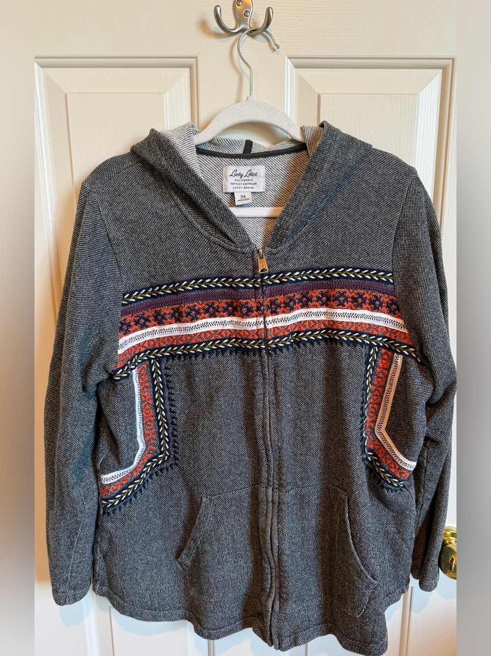 Lucky Brand Southwest style zippered hoodie.
GUC size XXL Grey & red tones - Picture 2 of 5